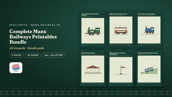 Cover of the Manx Railways printables bundle from manx.railways.im
